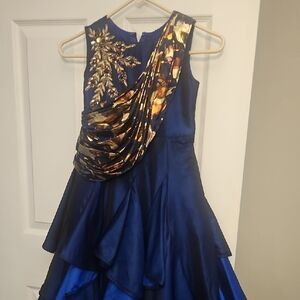 Elegant Blue and Gold Kids Dress